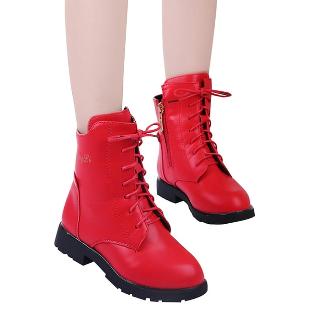 New Flat Round Toe zip up Cute Red Side Bow Ankle Boots Kid Size 1 New Flat Round Toe zip up Cute Red Side Bow Ankle Boots Kid Size 1
